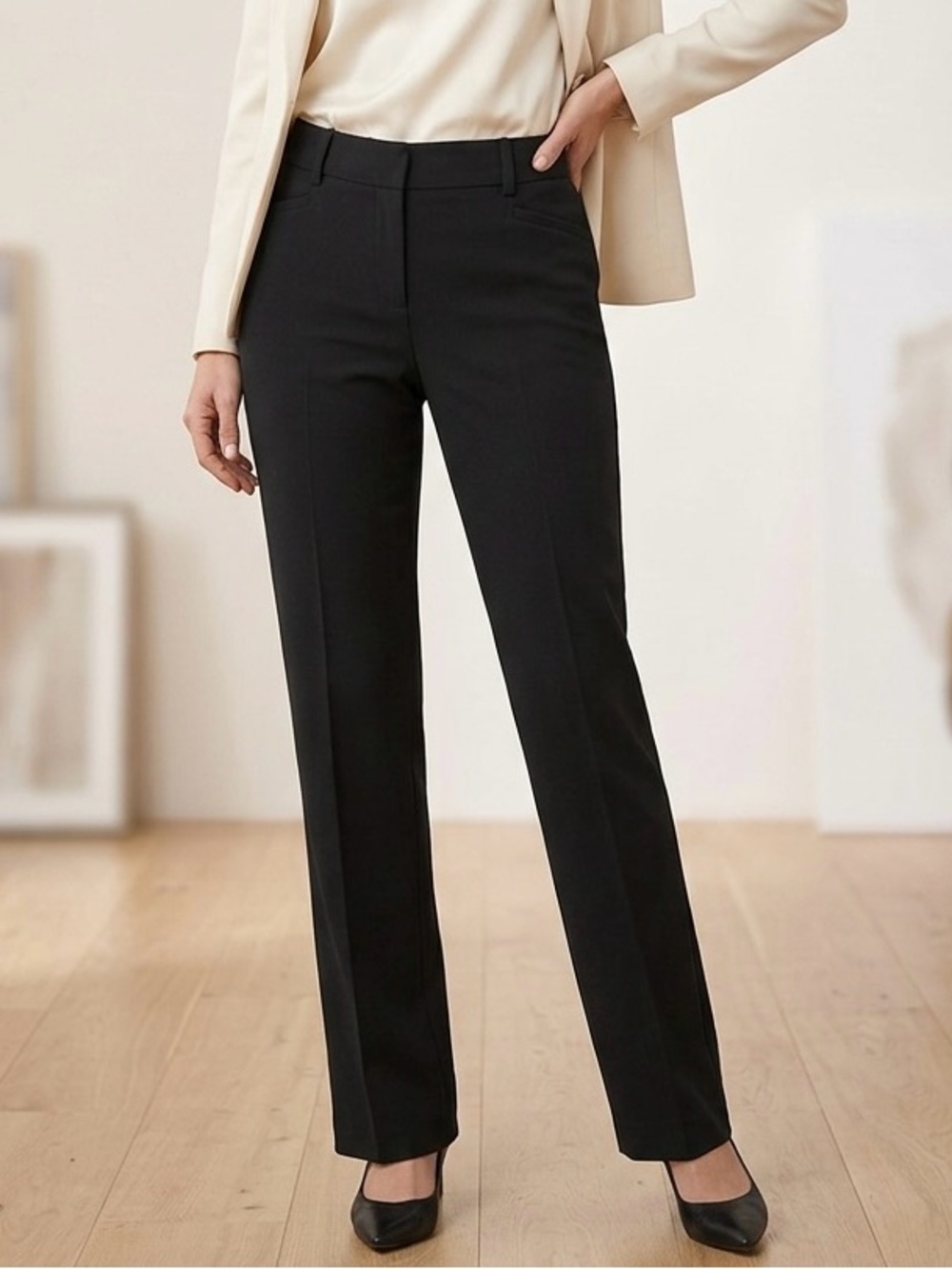 CHICO'S Women Black Dress Pants SZ 2 / L / 12 High Rise Trousers Office Business